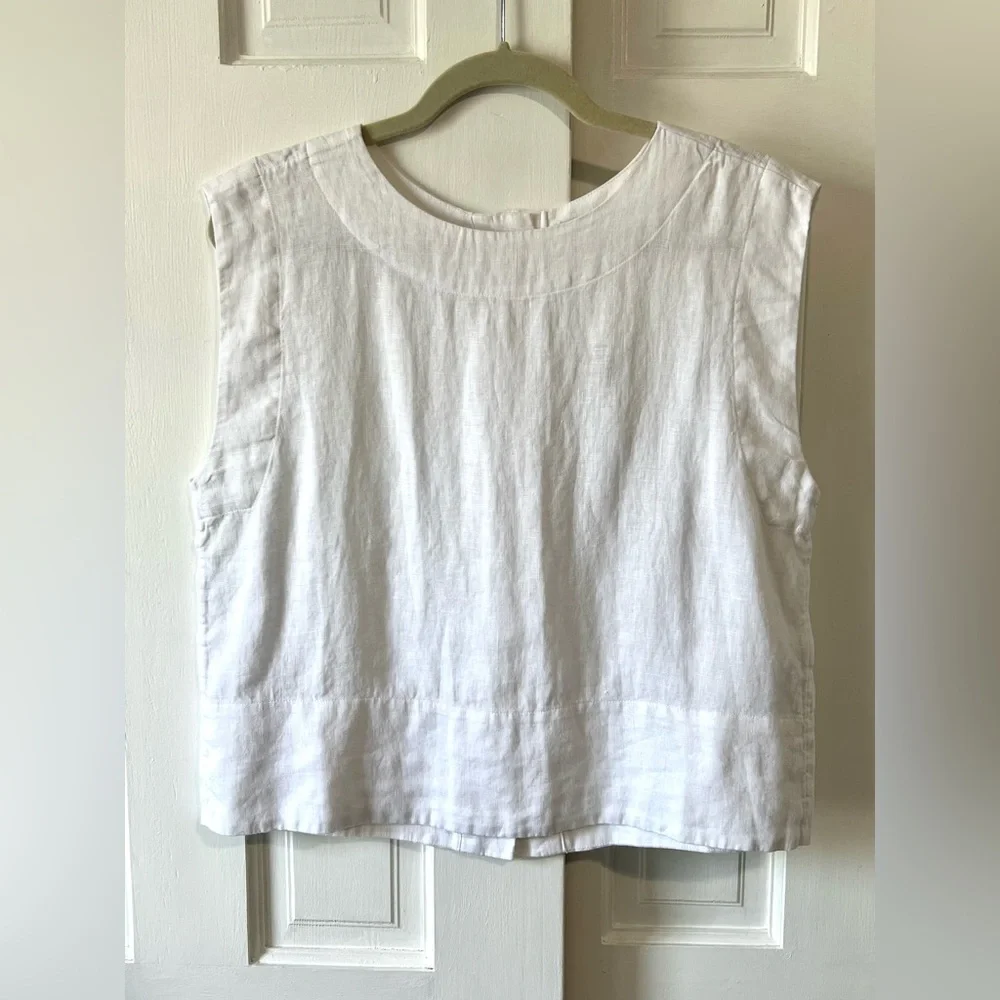 🆕Madewell Bateau-Neck Tank in 100% Linen COLOR Eyelet White Sz Small - Picture 6 of 12